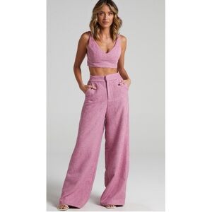 showpo. | adelaide two piece set - crop top and wide leg pants set in pink ↷